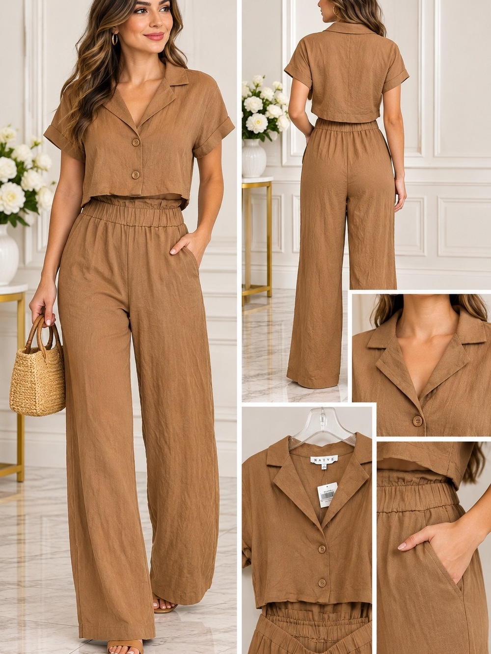 HYFVE Brown Wide-Leg Two-Piece Jumpsuit Set